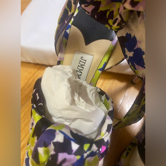 Jimmy Choo Multicolor Floral Print Satin Kris Knot Heels Size 37 - Picture 8 of 11
